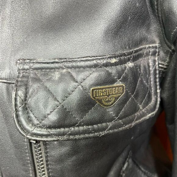 FIRSTGEAR Motorcycle Black Leather Jacket Men’s size S - Picture 2 of 8